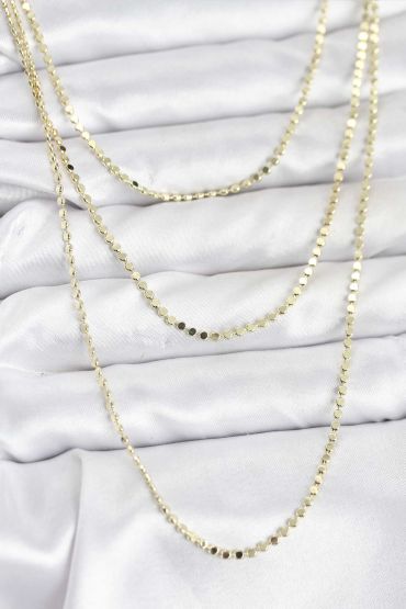 316L Çelik Zincir Gold Renk Ezme Zincir Model 3'lü Kadın Kolye - TJ-BKO10789