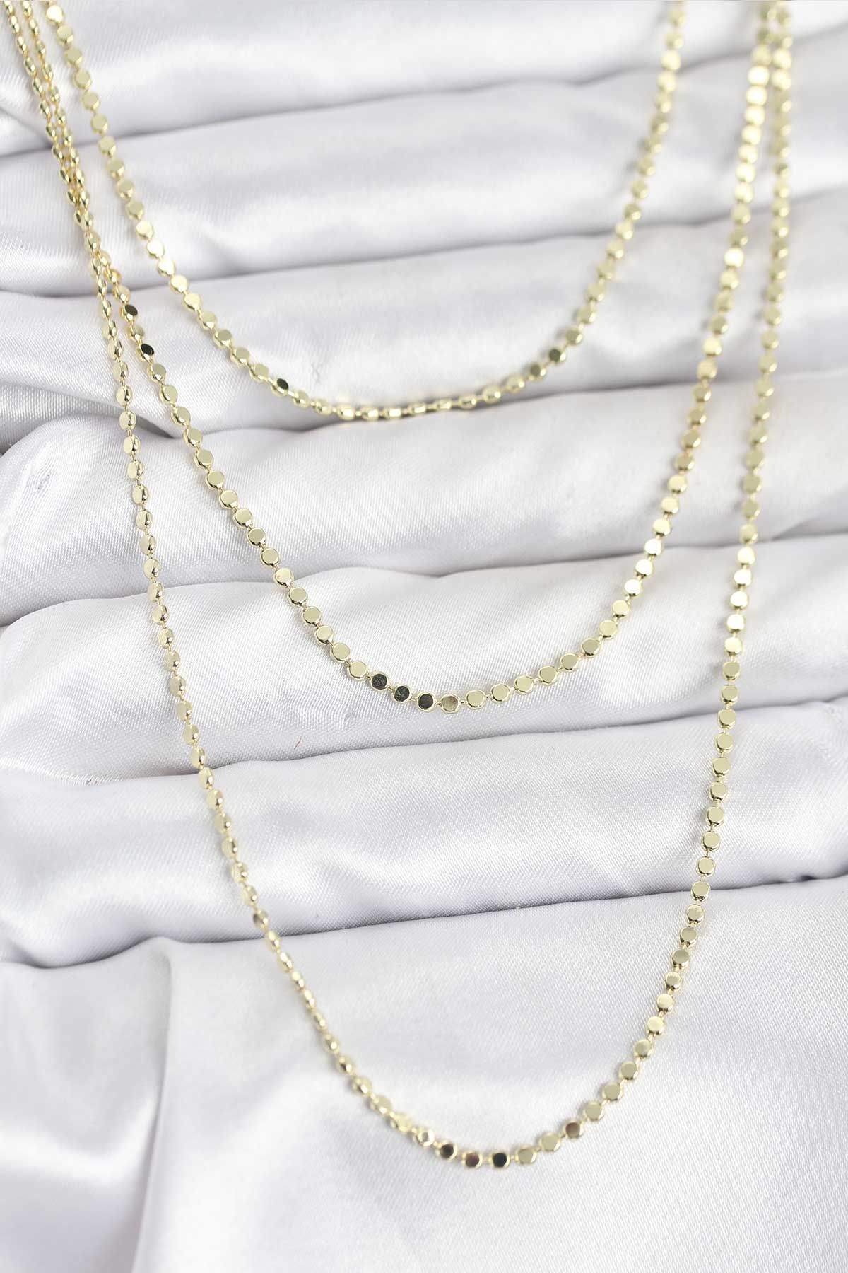 316L Çelik Zincir Gold Renk Ezme Zincir Model 3'lü Kadın Kolye - TJ-BKO10789