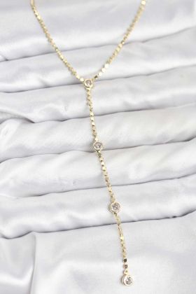 316L Çelik Gold Renk Ezme Zincir Model Y Kadın Kolye - TJ-BKO10790