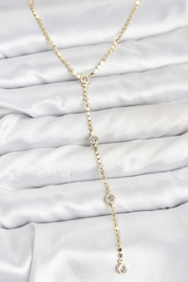 316L Çelik Gold Renk Ezme Zincir Model Y Kadın Kolye - TJ-BKO10790