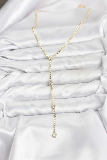 316L Çelik Gold Renk Ezme Zincir Model Y Kadın Kolye - TJ-BKO10790