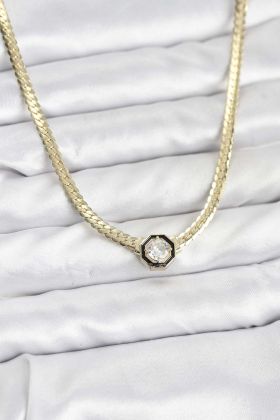 Gold Renk Pirinç Zirkon Taşlı Kadın Kolye - TJ-BKO10792