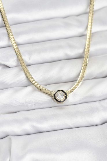 Gold Renk Pirinç Zirkon Taşlı Kadın Kolye - TJ-BKO10792