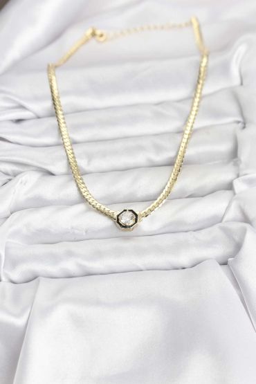 Gold Renk Pirinç Zirkon Taşlı Kadın Kolye - TJ-BKO10792