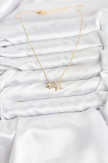 Gold Renk Pirinç Minimal Yıldız Model Kadın Kolye - TJ-BKO10795