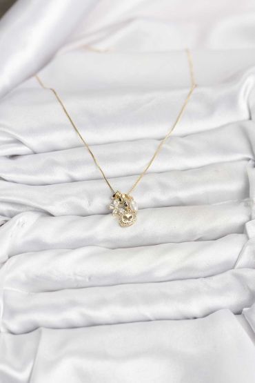 Gold Renk Pirinç Minimal Kelebek Charmlı Kadın Kolye - TJ-BKO10796