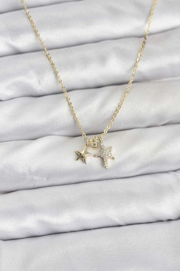 Pirinç Gold Renk Yıldız Minimal Kadın Kolye - TJ-BKO10797