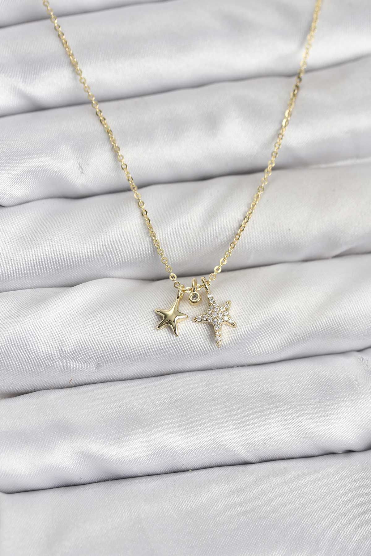 Pirinç Gold Renk Yıldız Minimal Kadın Kolye - TJ-BKO10797