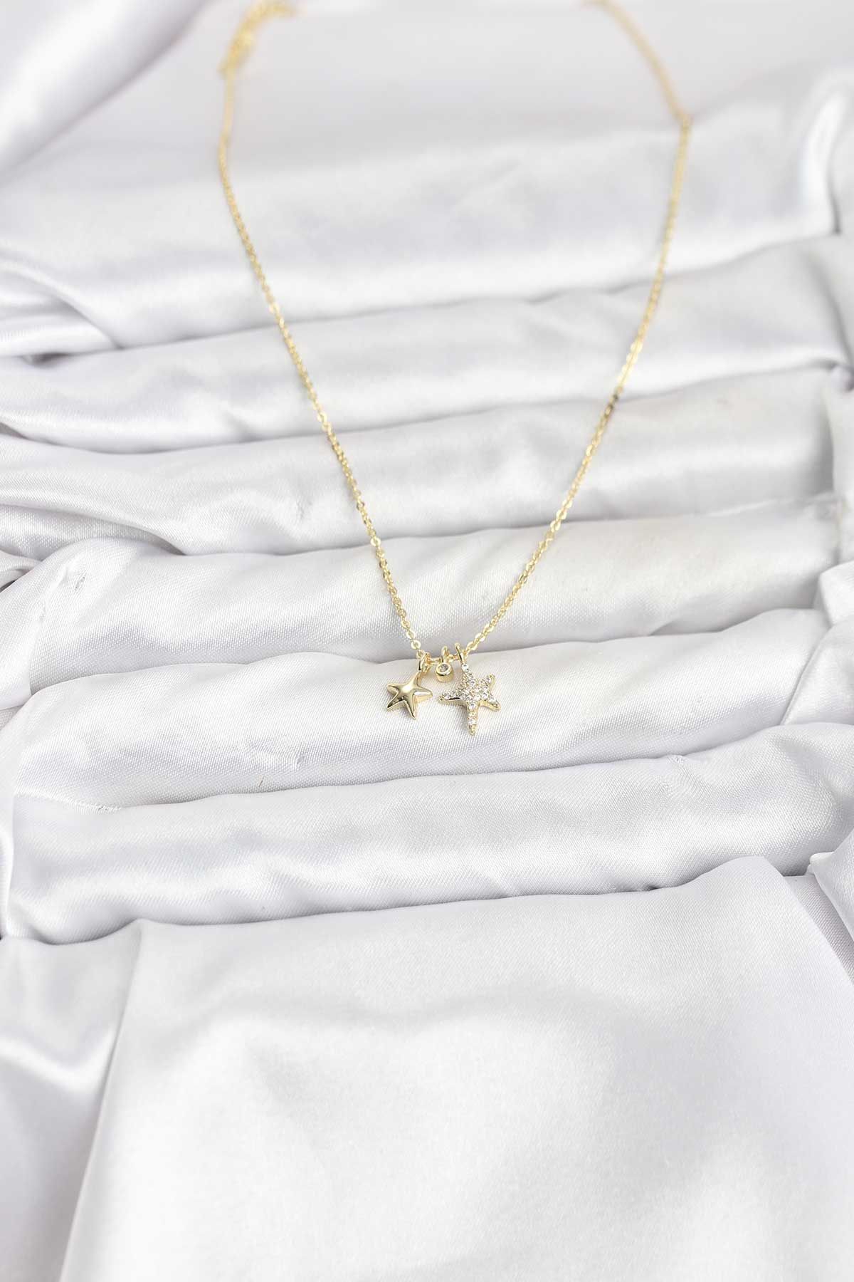 Pirinç Gold Renk Yıldız Minimal Kadın Kolye - TJ-BKO10797