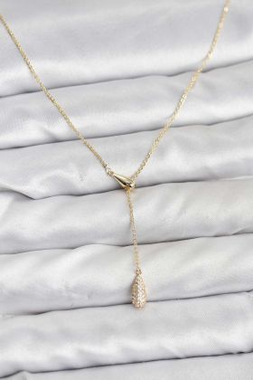 Pirinç Gold Renk Asansörlü Damla Model Kadın Kolye - TJ-BKO10799