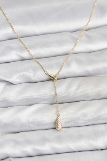 Pirinç Gold Renk Asansörlü Damla Model Kadın Kolye - TJ-BKO10799