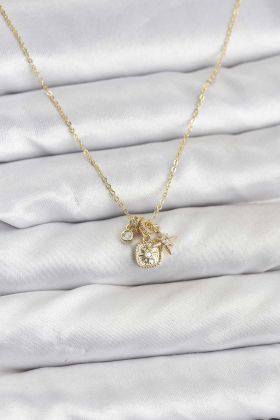 Pirinç Gold Renk Minimal Charmlı Kadın Kolye - TJ-BKO10803