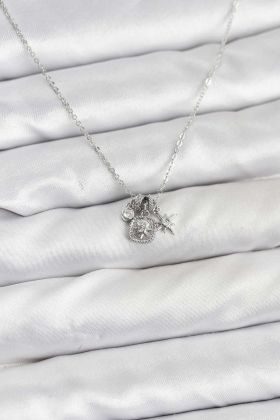 Pirinç Gümüş Renk Minimal Charmlı Kadın Kolye - TJ-BKO10804