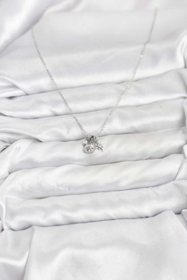 Pirinç Gümüş Renk Minimal Charmlı Kadın Kolye - TJ-BKO10804