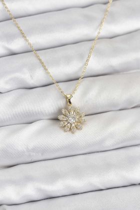 Pirinç Gold Renk Çiçek Model Kadın Kolye - TJ-BKO10805
