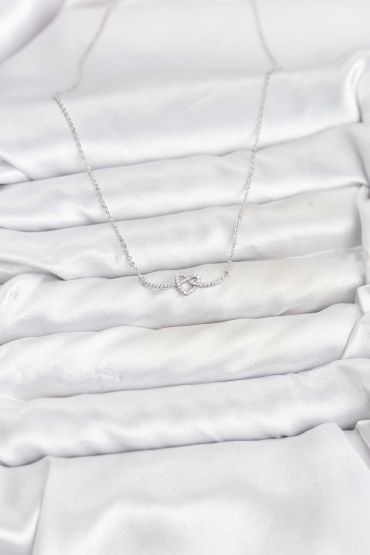 Pirinç Gümüş Renk Düğüm Kalp Model Kadın Kolye - TJ-BKO10808