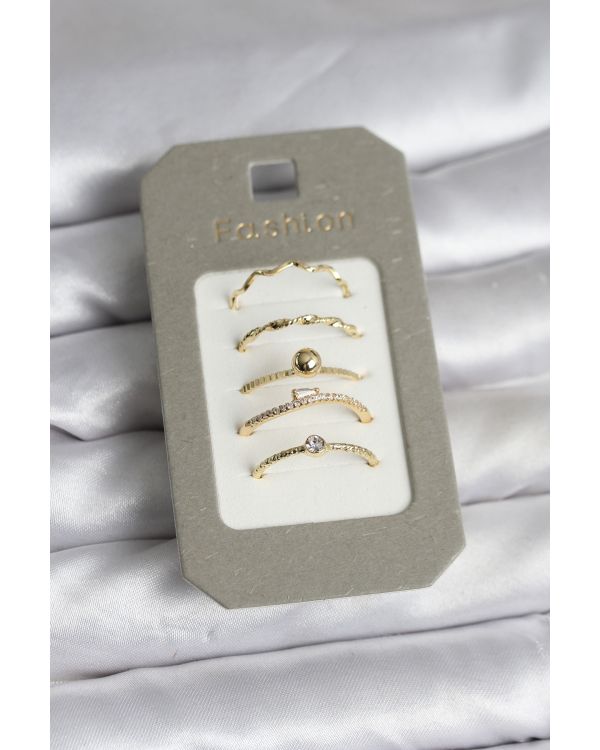 Pirinç Gold Renk 5'li Yüzük Seti - TJ-BYK3924