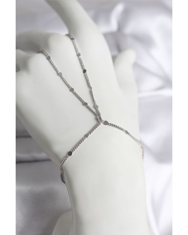 316L Çelik Gümüş Renk Parçalı Ezme Zincir Model Kadın Şahmeran - TJ-SN727