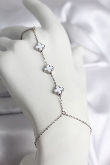 316L Çelik Gümüş Renk Beyaz Yonca Model Kadın Şahmeran - TJ-SN735