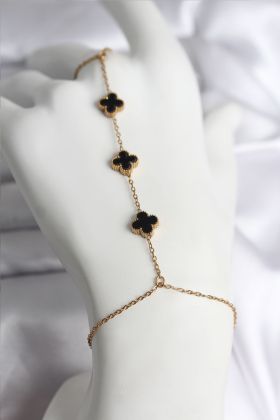 316L Çelik Gold Renk Siyah Yonca Model Kadın Şahmeran - TJ-SN736