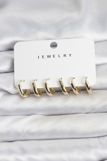 Gold Renk Pirinç Halka Kadın Küpe Seti - TJ-BKP11483