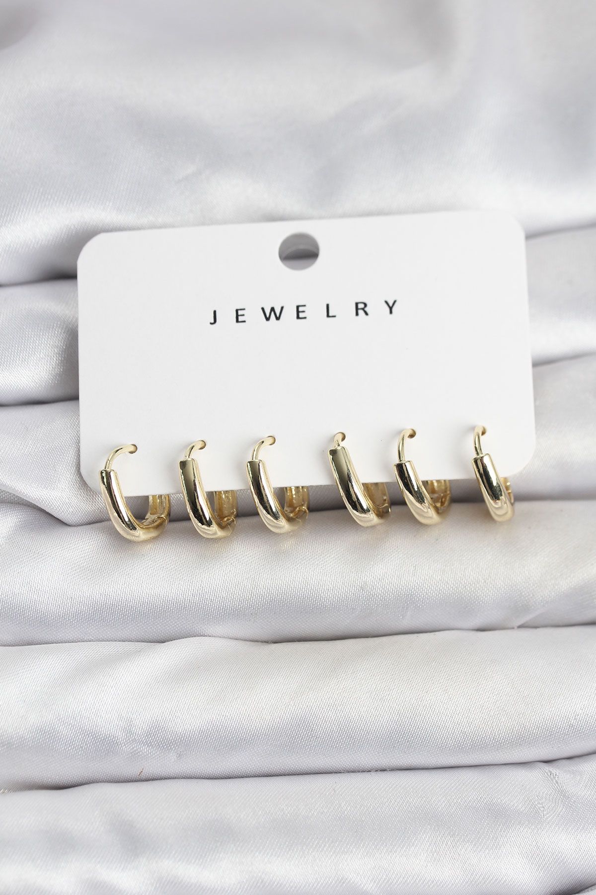 Gold Renk Pirinç Halka Kadın Küpe Seti - TJ-BKP11483