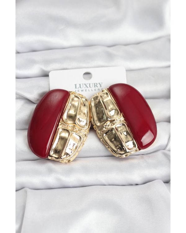 Bordo Renk Pirinç Vintage Kadın Küpe - TJ-BKP11498