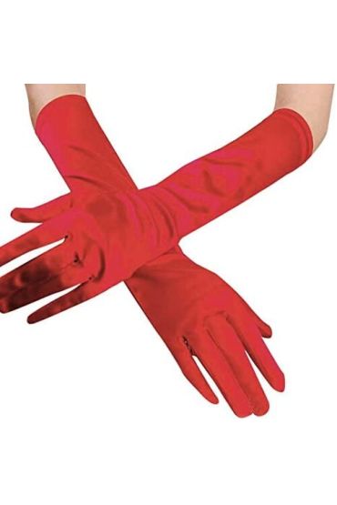 Kırmızı Renk Dirseğe Kadar Uzun Kumaş Eldiven 40 cm