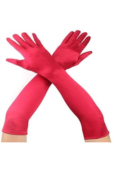 Kırmızı Renk Dirseğe Kadar Uzun Kumaş Eldiven 40 cm