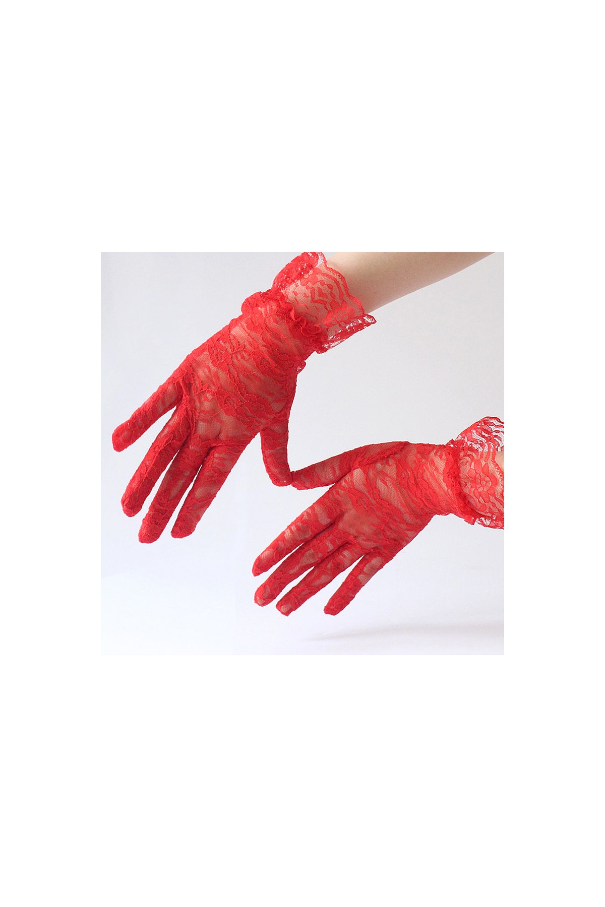 Güpürlü Bilek Boyu Kırmızı Dantel Eldiven Yetişkin