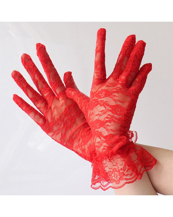 Güpürlü Bilek Boyu Kırmızı Dantel Eldiven Yetişkin