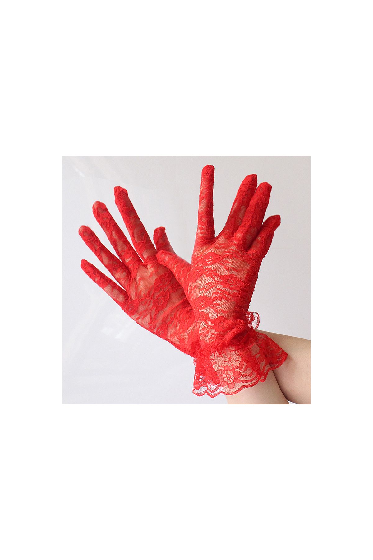 Güpürlü Bilek Boyu Kırmızı Dantel Eldiven Yetişkin