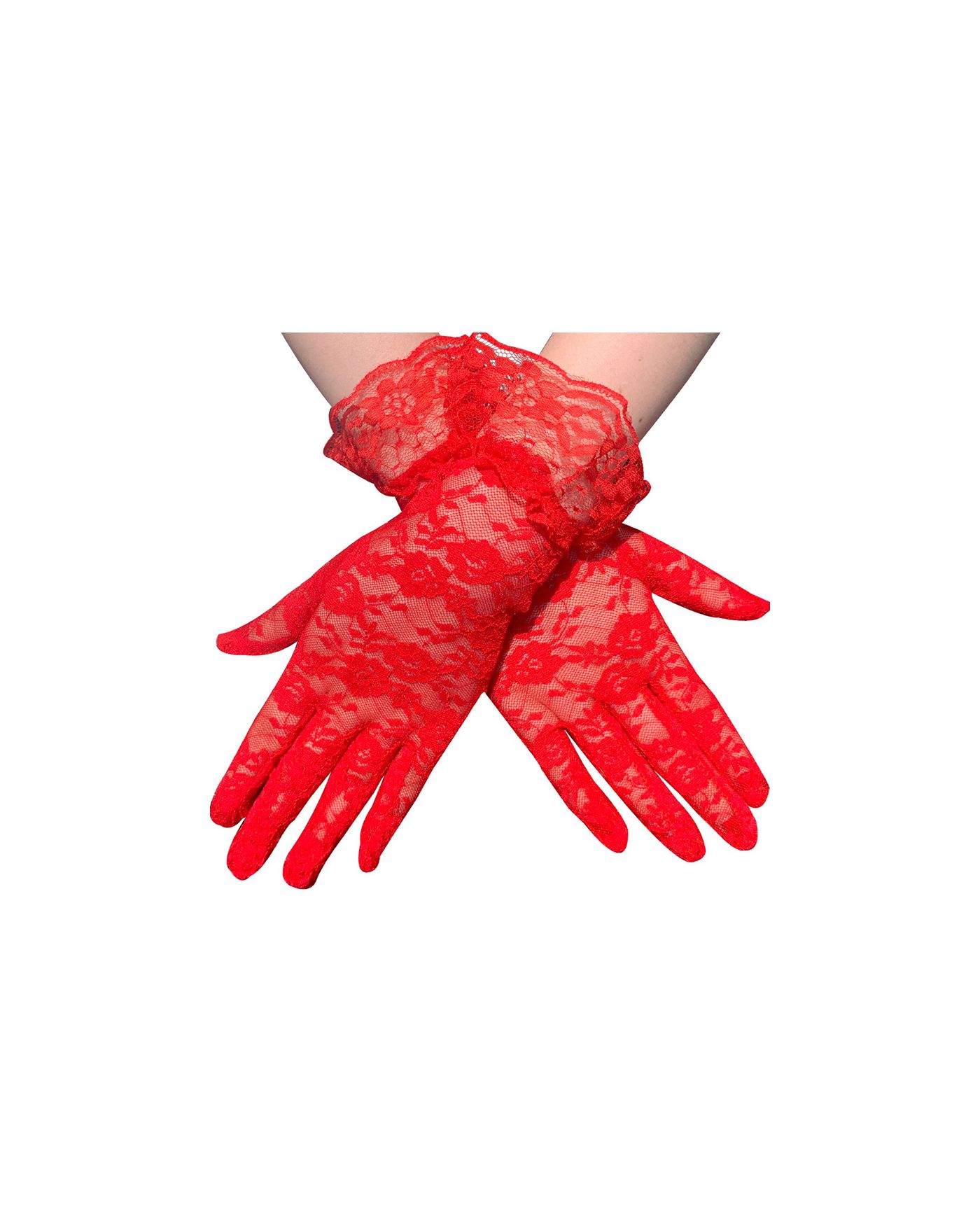 Güpürlü Bilek Boyu Kırmızı Dantel Eldiven Yetişkin