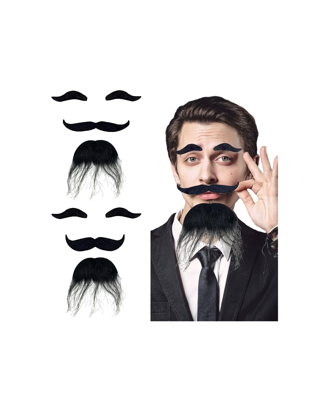 Siyah Renk Kendinden Yapışkanlı Takma Sakal Bıyık ve Kaş Seti