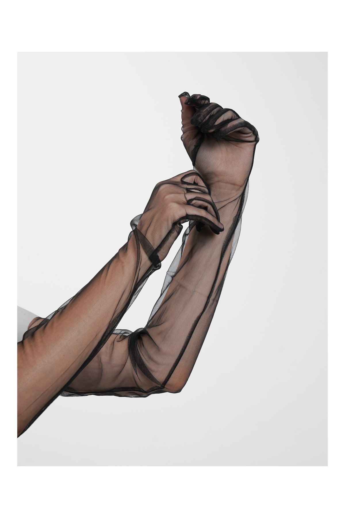 Uzun Boy Likralı Siyah Renk Yetişkin Mega Tül Eldiven 53 cm