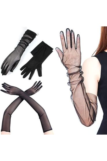 Uzun Boy Likralı Siyah Renk Yetişkin Mega Tül Eldiven 53 cm