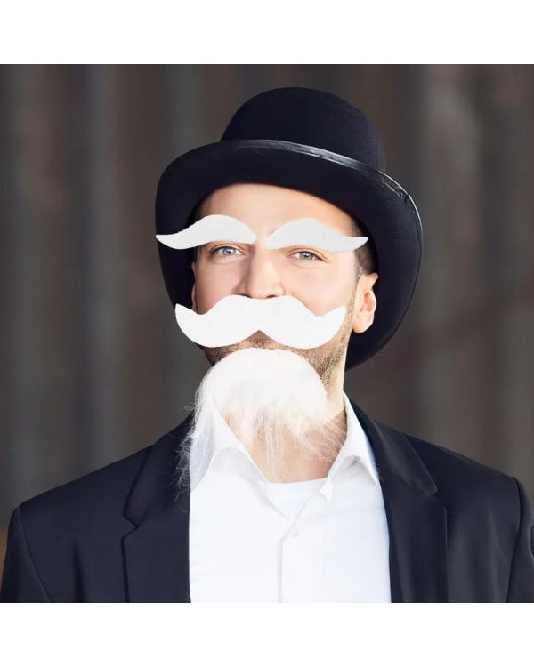 Beyaz Renk Kendinden Yapışkanlı Takma Sakal Bıyık ve Kaş Seti
