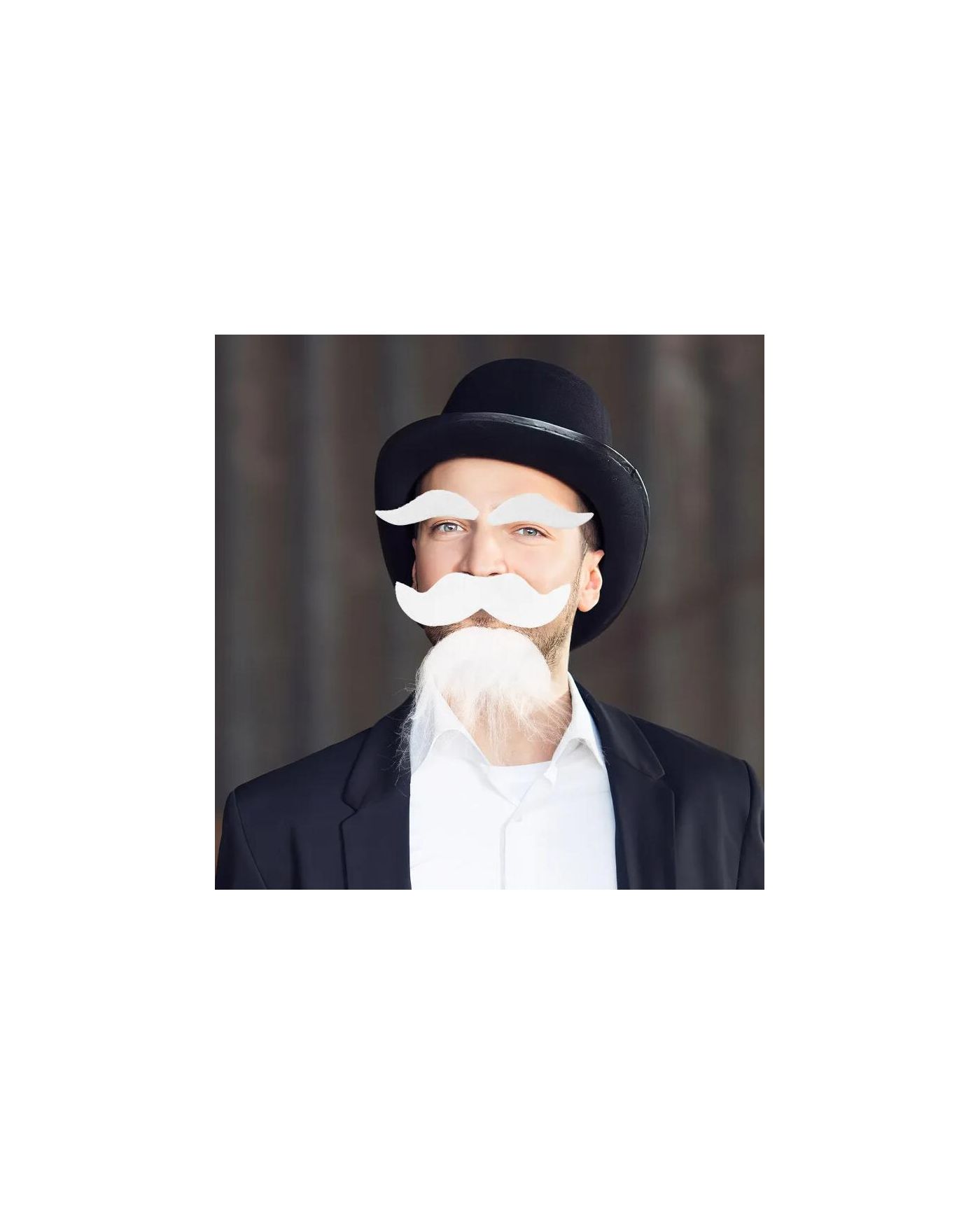 Beyaz Renk Kendinden Yapışkanlı Takma Sakal Bıyık ve Kaş Seti