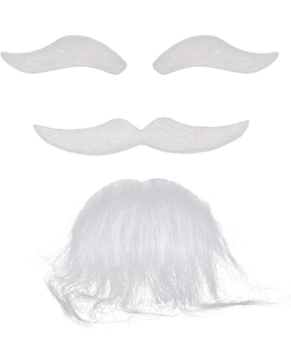 Beyaz Renk Kendinden Yapışkanlı Takma Sakal Bıyık ve Kaş Seti