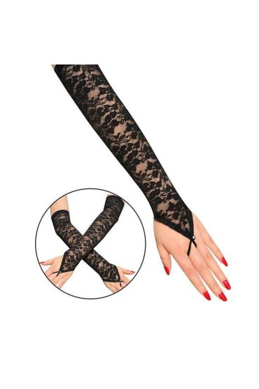 Parmak Askılı Zarif Gece Şıklığı Dantel Eldiven 40 cm