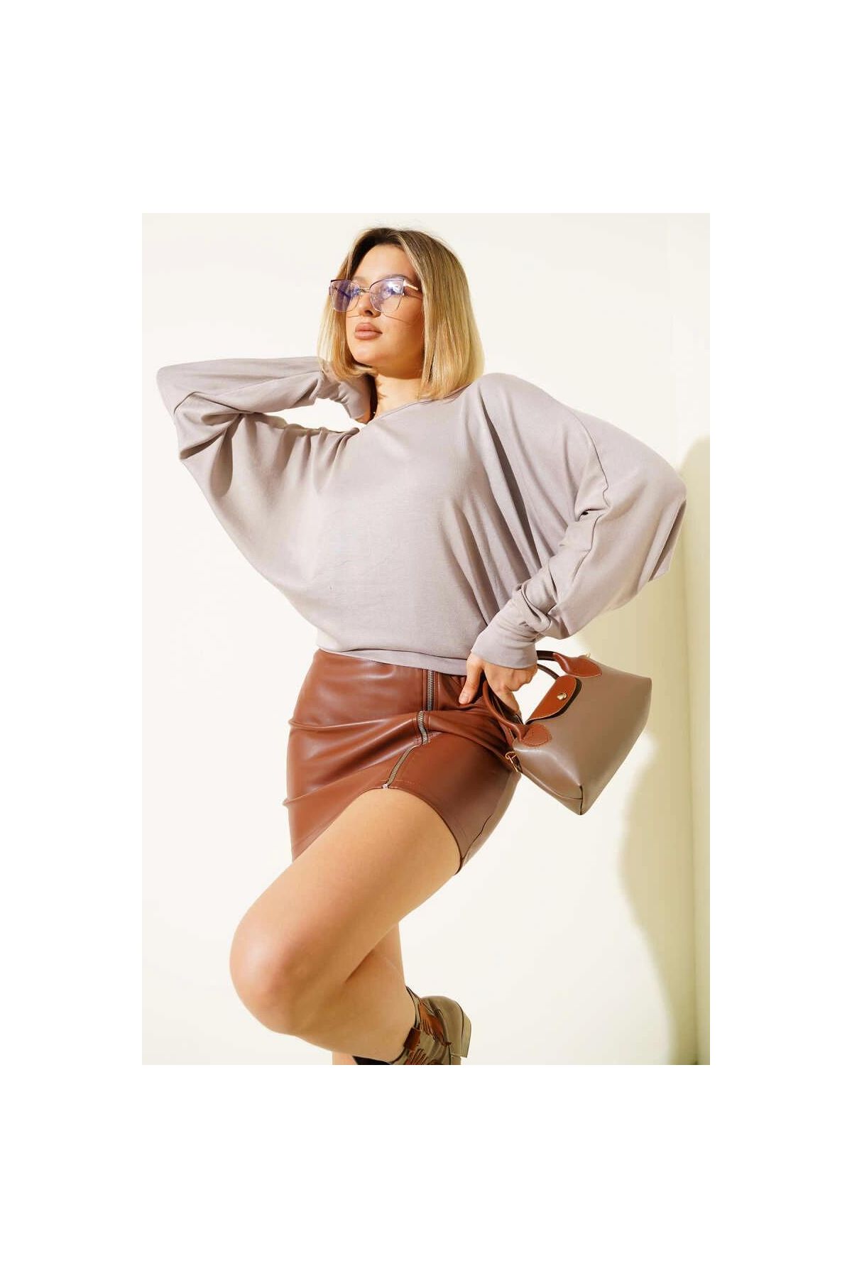 sa Kol Salaş Bluz Vizon T4273