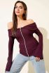 Omzu Açık Fermuarlı Bluz Mürdüm T4330