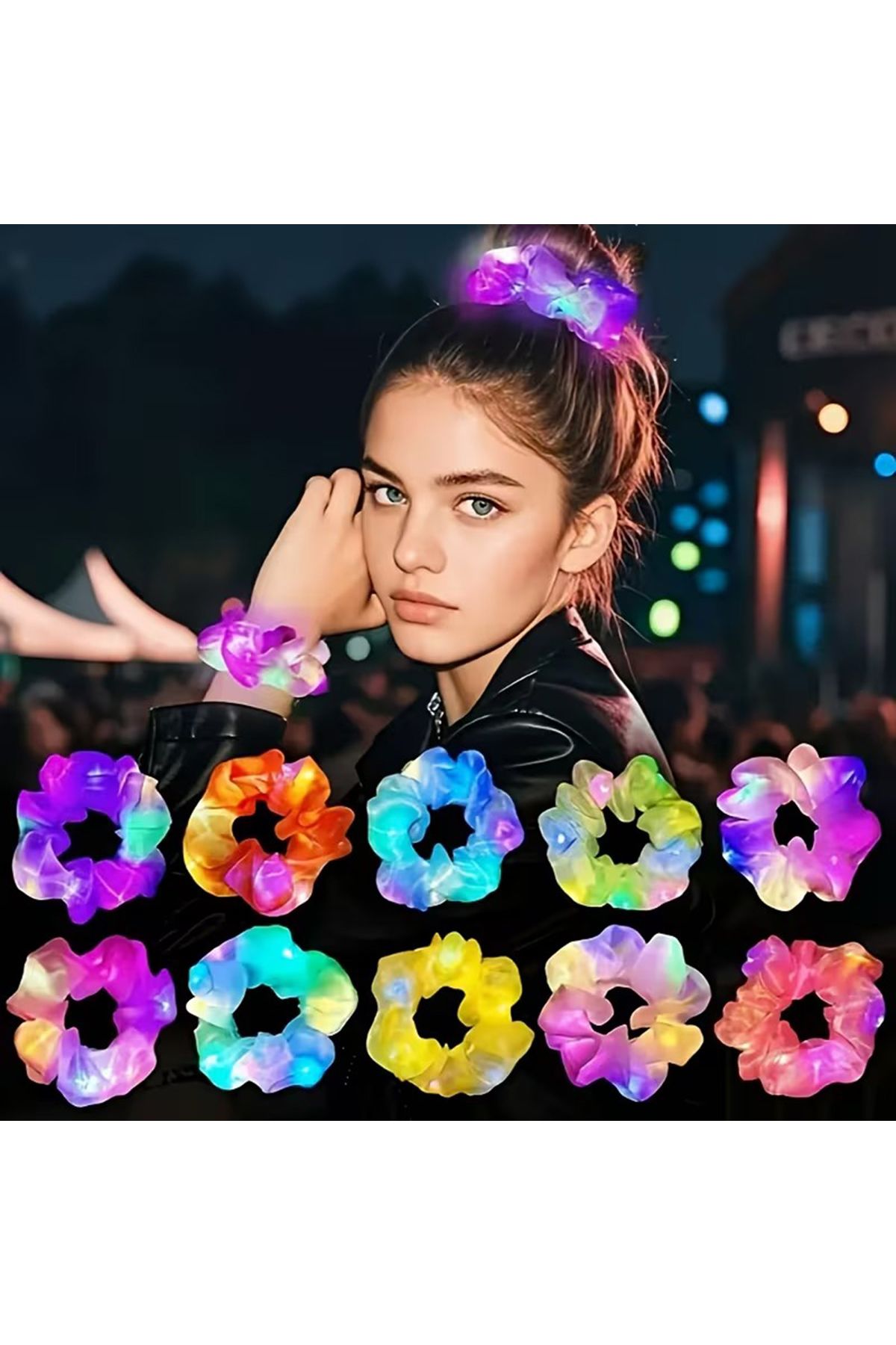 Soft Mavi Renk Led Işıklı Lastikli Saç Tokası - 3 Modlu Festival & Parti Saç Tokası 1 Adet