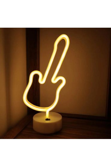 Neon Gitar Masa Lambası Pil + USB