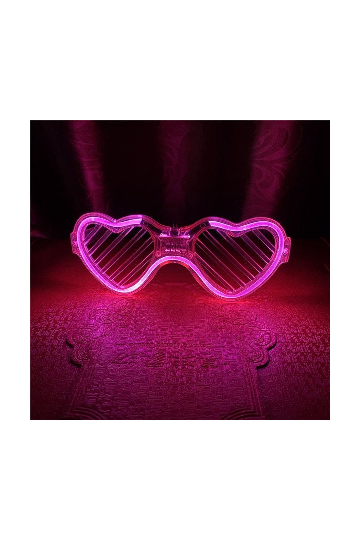 Pembe LED Işıklı Kalp Gözlük – 3 Modlu Parti & Glow Gözlüğü