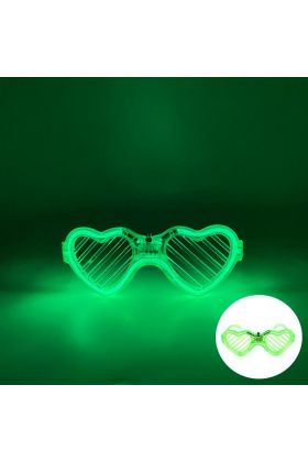 Yeşil LED Işıklı Kalp Gözlük – 3 Modlu Parti & Glow Gözlüğü