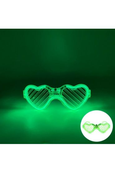Yeşil LED Işıklı Kalp Gözlük – 3 Modlu Parti & Glow Gözlüğü