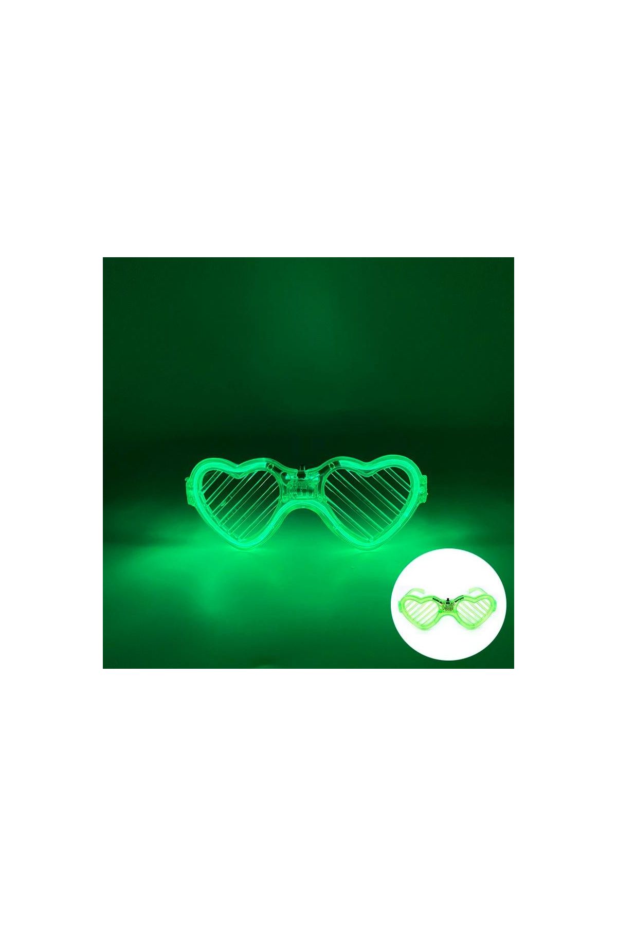 Yeşil LED Işıklı Kalp Gözlük – 3 Modlu Parti & Glow Gözlüğü