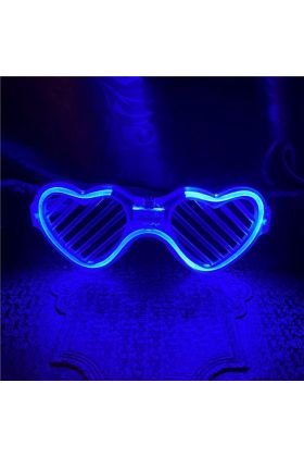 Mavi LED Işıklı Kalp Gözlük – 3 Modlu Parti & Glow Gözlüğü