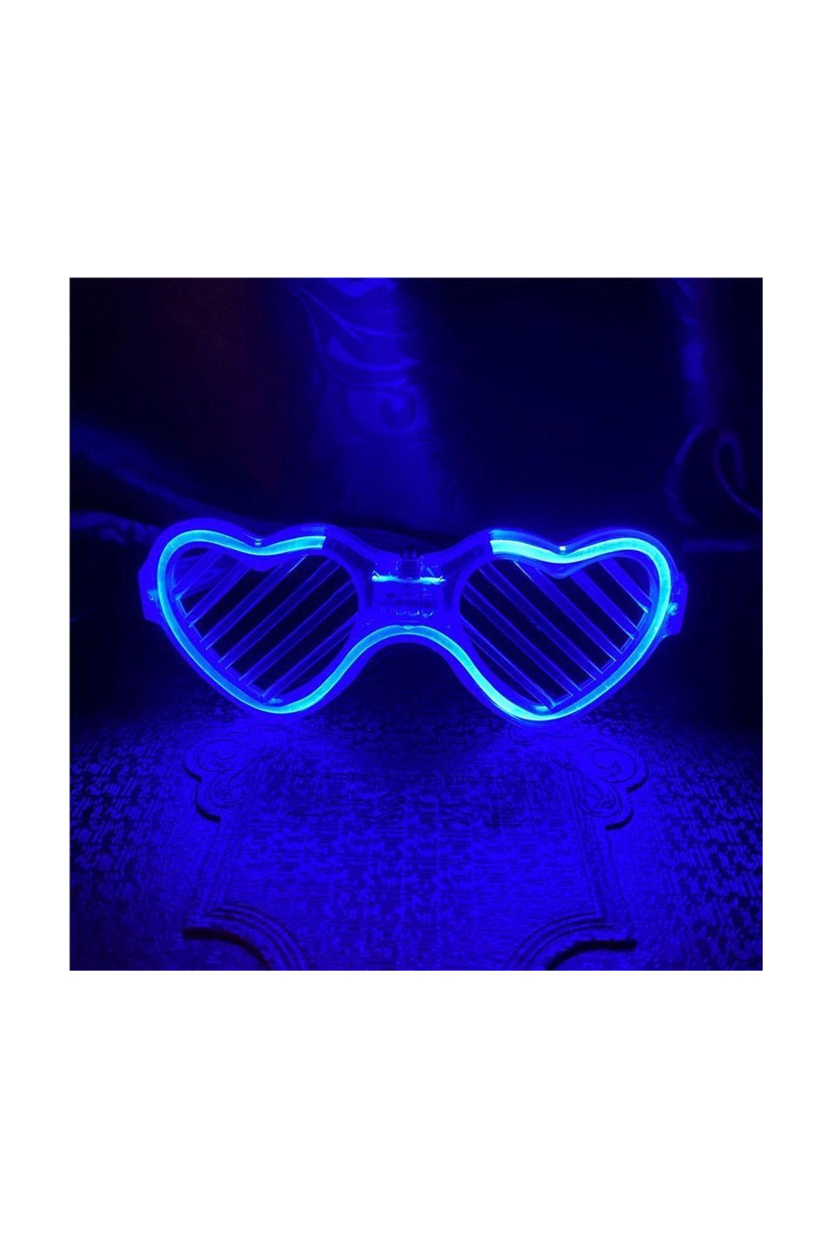 Mavi LED Işıklı Kalp Gözlük – 3 Modlu Parti & Glow Gözlüğü